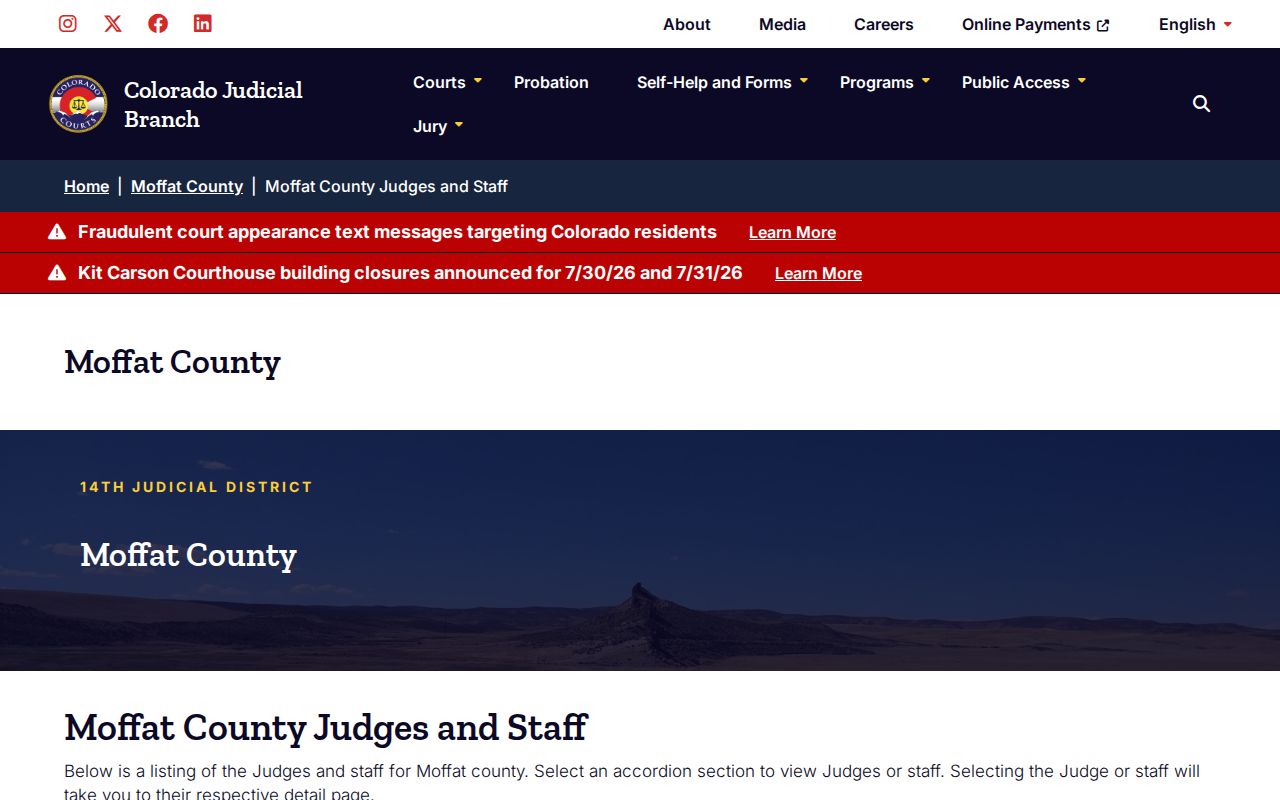 Moffat County Clerk of Court judges and court staff page