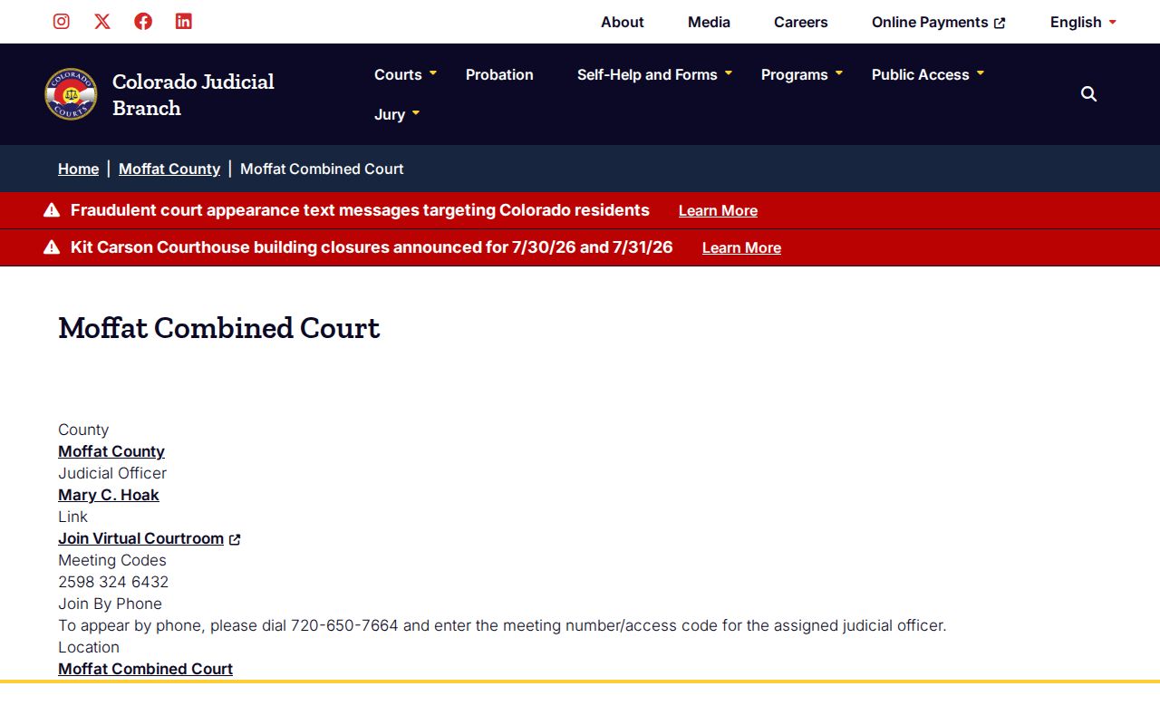 Moffat County court dockets virtual courtroom for Judge Mary Hoak