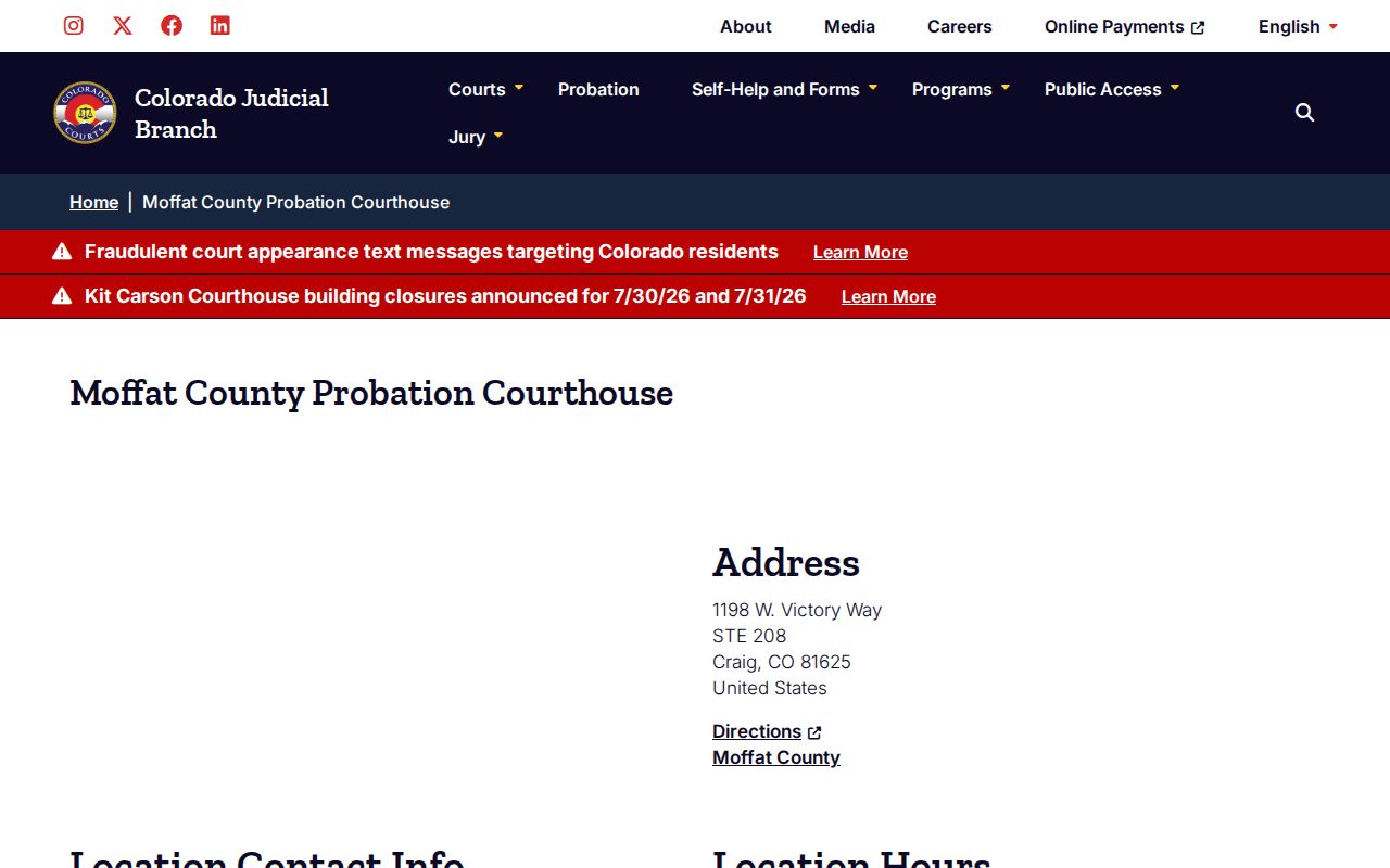 Moffat County court dockets probation courthouse location
