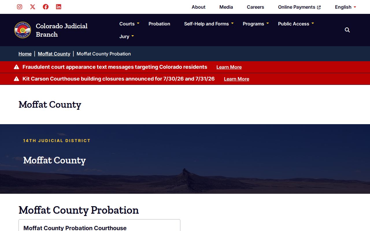 Moffat County court dockets probation page for compliance hearings