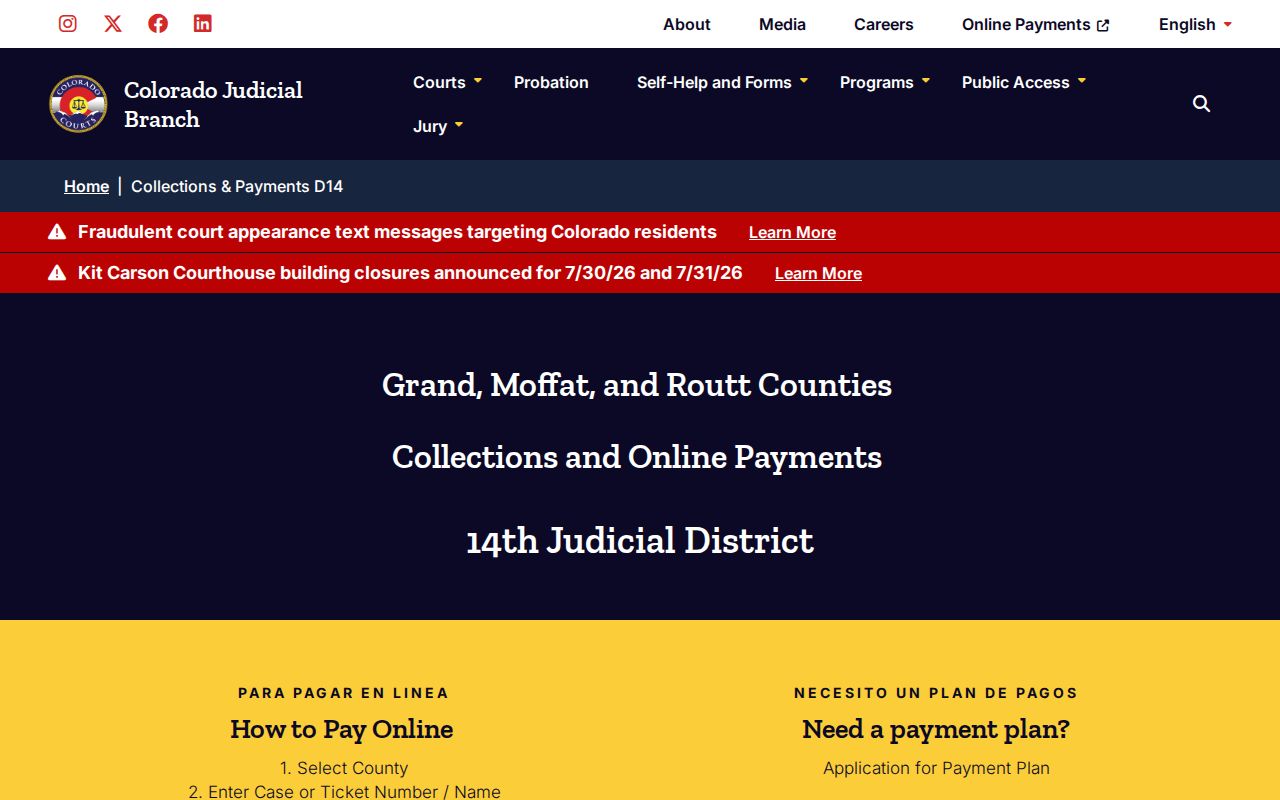 Moffat County court records District 14 collections and payments
