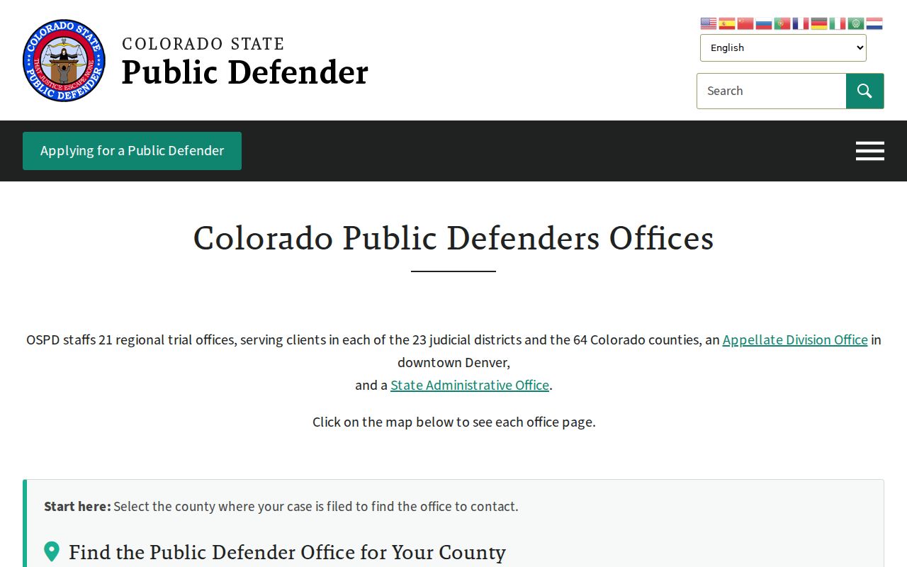 Moffat County criminal court records Colorado Public Defender office locator