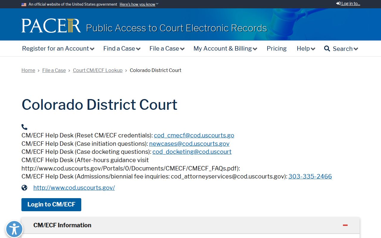 Moffat County District Court PACER federal case lookup context