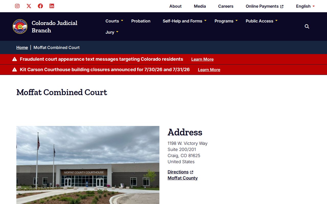 Moffat County court records Moffat Combined Court location