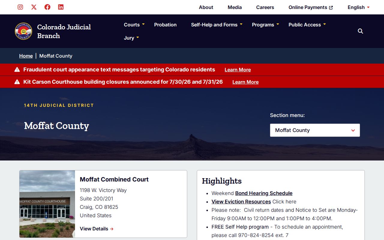 Moffat County court records Judicial Branch landing page