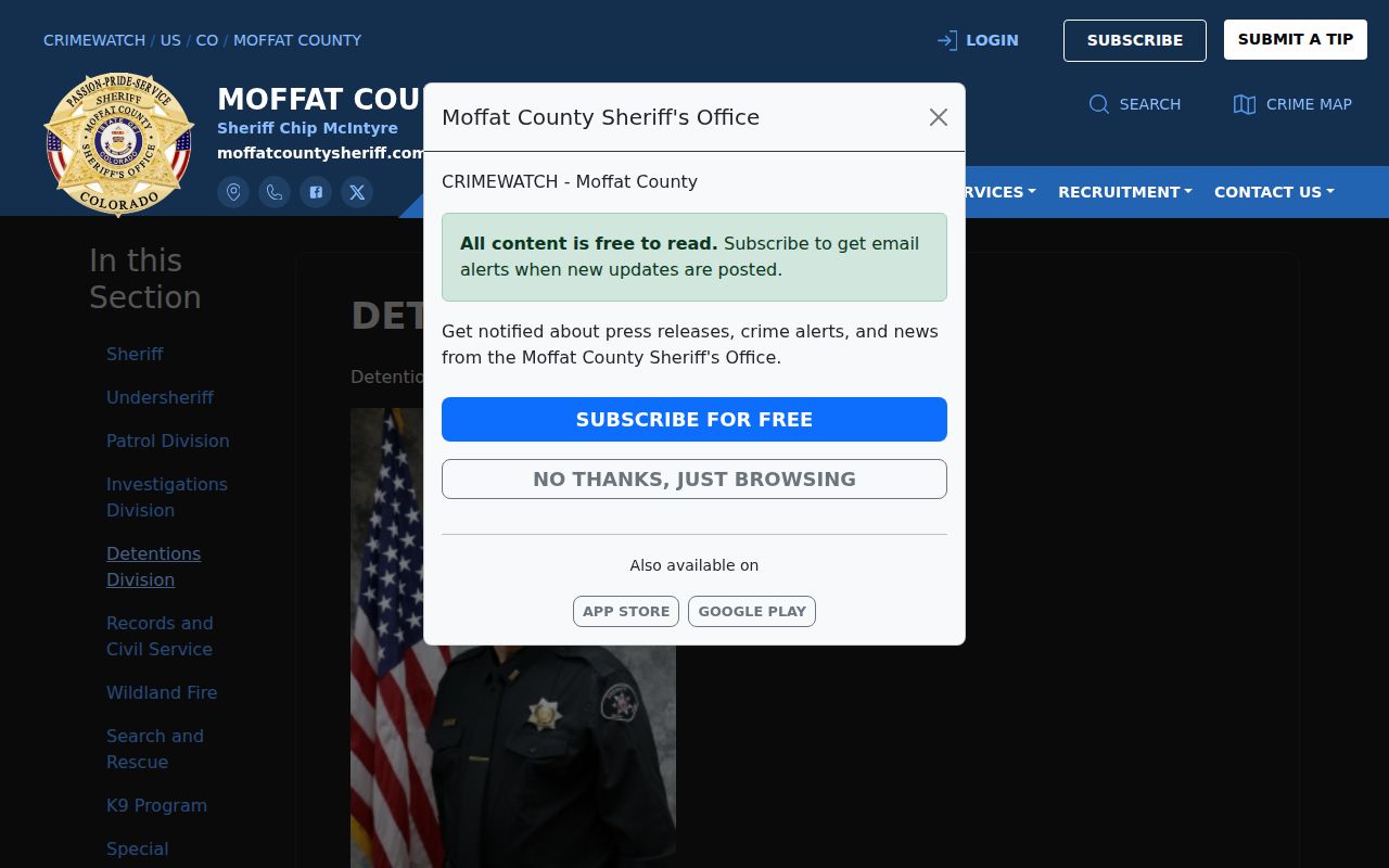 Moffat County inmate records Detentions Division jail information
