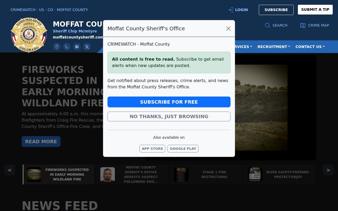 Moffat County inmate records sheriff CRIMEWATCH portal